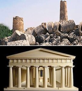 Il tempio G oggi e il modellino di com'era