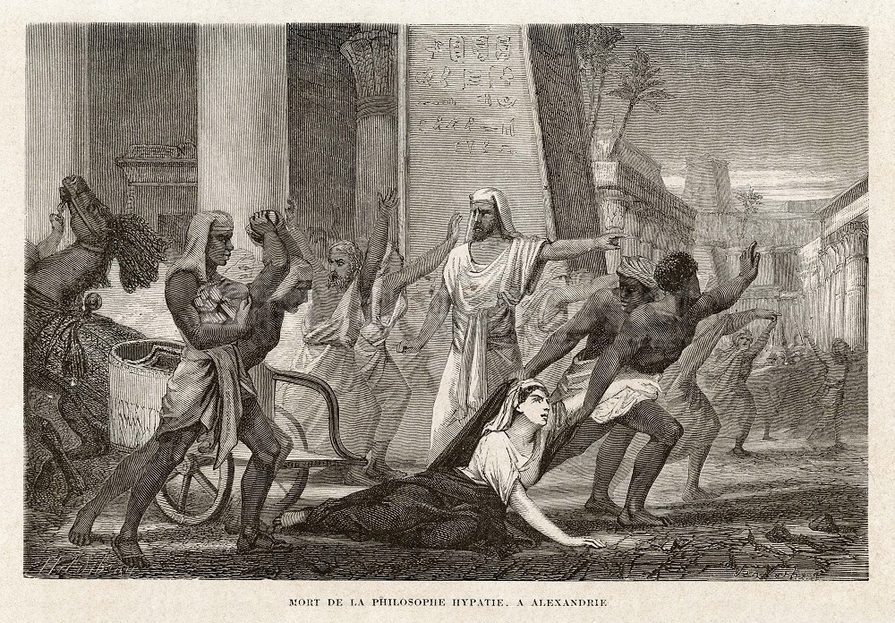 La morte della filosofa Ipazia, illustrazione di Louis Figuier, 1866