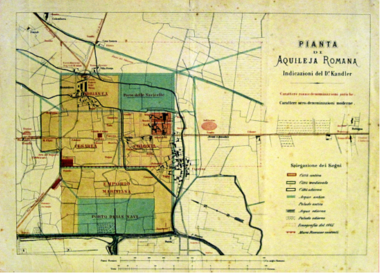 Pianta di Aquileia Romana. Da P. Kandler, Aquileia Romana in "Archeografo Triestino" 1869