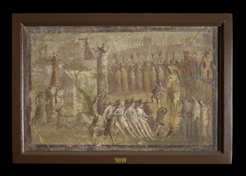 Affresco raffigurante il cavallo di legno trasportato all’interno delle mura di Troia, Pompei ,MANN