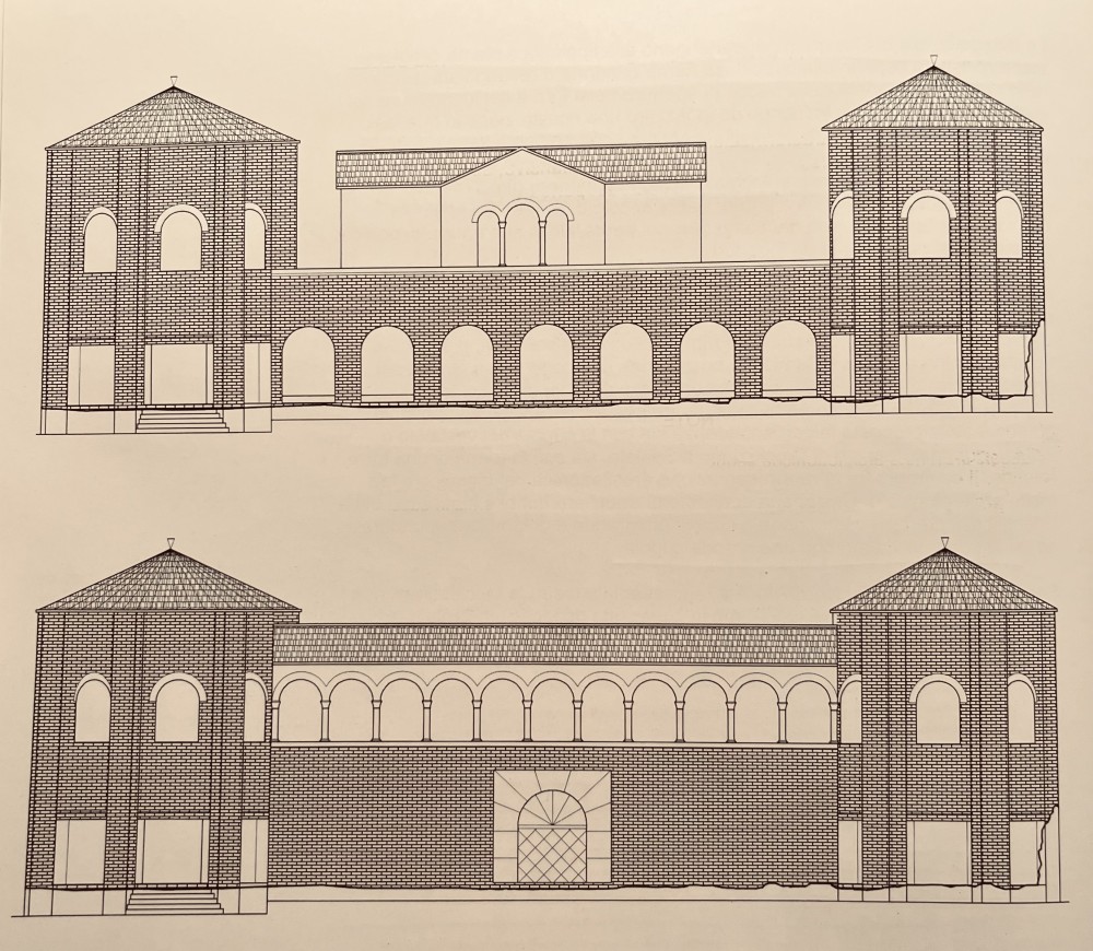 La facciata della Villa di Palazzi nel primo e nel terso secolo